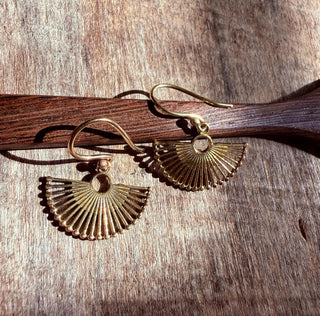 Small Golden Fan Earrings | Brass Sunburst Earrings | Tiny Geometric Earrings | Minimalist Boho Jewellery | Everyday Earrings