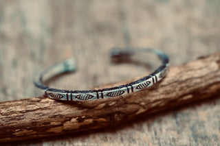 Engraved Silver Cuff Bracelet | Boho Statement Bangle | Adjustable Brass Bracelet | Tribal Inspired Jewellery | Gift for Her