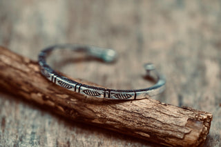 Engraved Silver Cuff Bracelet | Boho Statement Bangle | Adjustable Brass Bracelet | Tribal Inspired Jewellery | Gift for Her