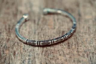 Engraved Silver Cuff Bracelet | Boho Statement Bangle | Adjustable Brass Bracelet | Tribal Inspired Jewellery | Gift for Her