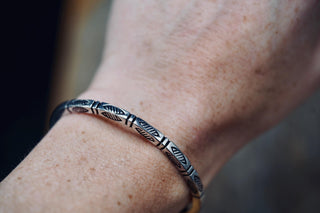 Engraved Silver Cuff Bracelet | Boho Statement Bangle | Adjustable Brass Bracelet | Tribal Inspired Jewellery | Gift for Her