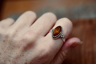 Chunky Tiger Eye Silver Ring, Non Tarnish Silver Plated Women's Ring, Boho Ring Ethnic Style Jewellery