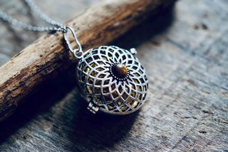 Silver Bola Necklace Tigers Eye, Gift for Pregnant Woman, Pregnancy Present, Stainless Steel Chain