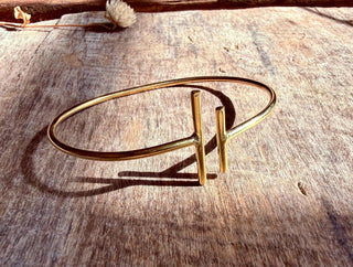 Minimalist Brass Bangle Bracelet, Open Cuff Bracelet, Gold Tone Armlet, Modern Statement Jewellery, Boho Bracelet for Women