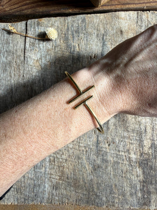 Minimalist Brass Bangle Bracelet, Open Cuff Bracelet, Gold Tone Armlet, Modern Statement Jewellery, Boho Bracelet for Women