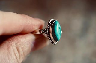 Chunky Turquoise Silver Ring, Non Tarnish Silver Plated Women's Ring, Boho Ring Ethnic Style Jewellery