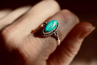 Chunky Turquoise Silver Ring, Non Tarnish Silver Plated Women's Ring, Boho Ring Ethnic Style Jewellery