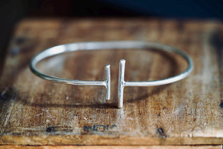 Minimalist Silver Bangle Bracelet, Anniversary Gift Jewelry, Open Cuff Bracelet, Modern Statement Jewellery, Boho Bracelet for Women