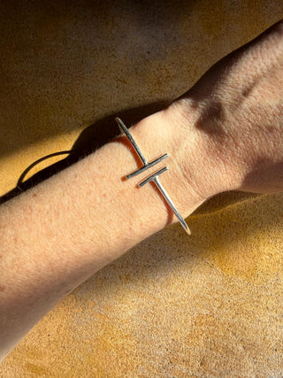 Minimalist Silver Bangle Bracelet, Anniversary Gift Jewelry, Open Cuff Bracelet, Modern Statement Jewellery, Boho Bracelet for Women