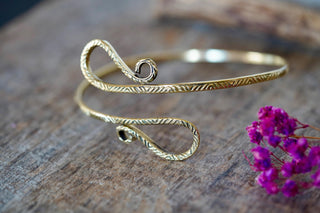 Boho Brass Spiral Cuff Bracelet Engraved Patterns– Adjustable Arm Cuff, Statement Arm Bracelet