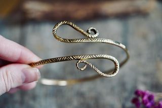 Boho Brass Spiral Cuff Bracelet Engraved Patterns– Adjustable Arm Cuff, Statement Arm Bracelet