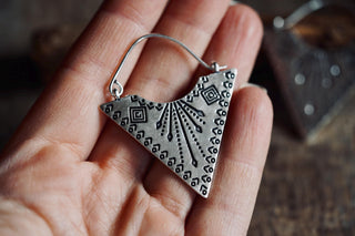 Double Sided Silver Triangle Earrings, Boho Statement Earrings, Tribal Inspired Geometric Earrings, Alternative Jewellery