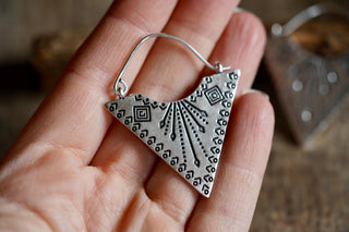 Double Sided Silver Triangle Earrings, Boho Statement Earrings, Tribal Inspired Geometric Earrings, Alternative Jewellery