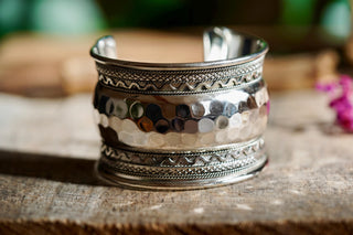 Silver Hammered Cuff Bracelet, Wide Boho Silver Cuff, Textured Statement Bracelet, Tribal Inspired Jewellery, Adjustable Cuff