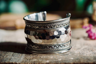 Silver Hammered Cuff Bracelet, Wide Boho Silver Cuff, Textured Statement Bracelet, Tribal Inspired Jewellery, Adjustable Cuff