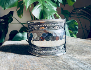 Silver Hammered Cuff Bracelet, Wide Boho Silver Cuff, Textured Statement Bracelet, Tribal Inspired Jewellery, Adjustable Cuff