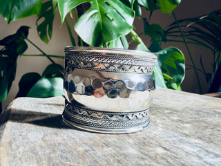 Silver Hammered Cuff Bracelet, Wide Boho Silver Cuff, Textured Statement Bracelet, Tribal Inspired Jewellery, Adjustable Cuff