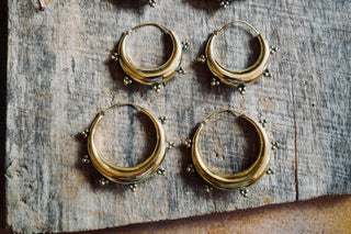 Gold Chunky Hoop Earrings, Multiple Size Beaded Hoop Earrings, Ethnic Hoop Earrings, Boho Statement Earrings