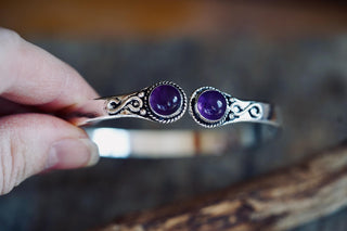 Amethyst Silver Cuff Bracelet, Spiritual Bracelet, Boho Silver Bangle, Statement Cuff, Feminine Jewellery, Gift for Her