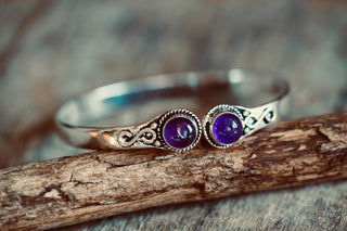 Amethyst Silver Cuff Bracelet, Spiritual Bracelet, Boho Silver Bangle, Statement Cuff, Feminine Jewellery, Gift for Her