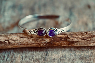 Amethyst Silver Cuff Bracelet, Spiritual Bracelet, Boho Silver Bangle, Statement Cuff, Feminine Jewellery, Gift for Her