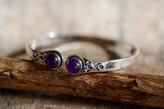 Amethyst Silver Cuff Bracelet, Spiritual Bracelet, Boho Silver Bangle, Statement Cuff, Feminine Jewellery, Gift for Her