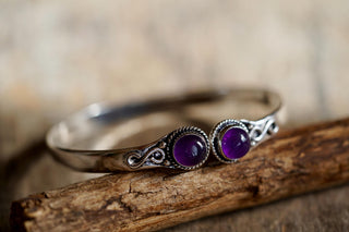 Amethyst Silver Cuff Bracelet, Spiritual Bracelet, Boho Silver Bangle, Statement Cuff, Feminine Jewellery, Gift for Her