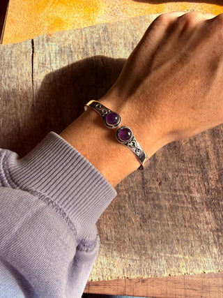 Amethyst Silver Cuff Bracelet, Spiritual Bracelet, Boho Silver Bangle, Statement Cuff, Feminine Jewellery, Gift for Her