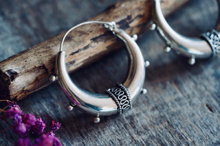 Chunky Silver Bali Hoop Earrings / Ethnic / Rustic / Bohemian / Gypsy / Spiral / Hippie / Chunky / Festival / style