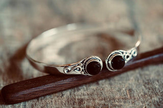 Black Onyx Silver Bracelet, Birthstone Bracelet, Spiritual Bracelet, Boho Silver Bangle, Statement Cuff, Feminine Jewellery, Gift for Her