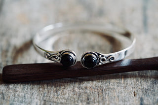 Black Onyx Silver Bracelet, Birthstone Bracelet, Spiritual Bracelet, Boho Silver Bangle, Statement Cuff, Feminine Jewellery, Gift for Her