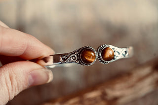 Tiger Eye Silver Bracelet, Birthstone Bracelet, Spiritual Bracelet, Boho Silver Bangle, Statement Cuff, Feminine Jewellery, Gift for Her