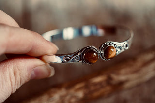 Tiger Eye Silver Bracelet, Birthstone Bracelet, Spiritual Bracelet, Boho Silver Bangle, Statement Cuff, Feminine Jewellery, Gift for Her