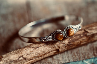 Tiger Eye Silver Bracelet, Birthstone Bracelet, Spiritual Bracelet, Boho Silver Bangle, Statement Cuff, Feminine Jewellery, Gift for Her