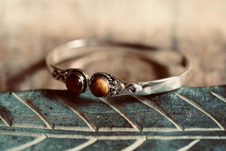 Tiger Eye Silver Bracelet, Birthstone Bracelet, Spiritual Bracelet, Boho Silver Bangle, Statement Cuff, Feminine Jewellery, Gift for Her