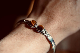Tiger Eye Silver Bracelet, Birthstone Bracelet, Spiritual Bracelet, Boho Silver Bangle, Statement Cuff, Feminine Jewellery, Gift for Her