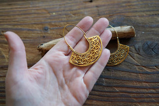 Brass Statement Hoop Earrings, Lightweight Large Hoops, Boho Geometric Mandala Earrings, Tribal Inspired Jewellery, Gift for Her