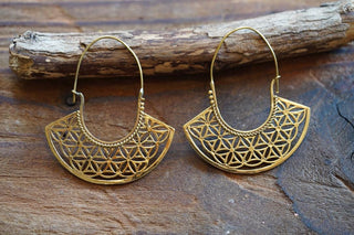 Brass Statement Hoop Earrings, Lightweight Large Hoops, Boho Geometric Mandala Earrings, Tribal Inspired Jewellery, Gift for Her