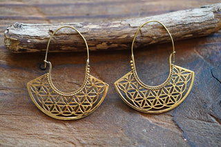 Brass Statement Hoop Earrings, Lightweight Large Hoops, Boho Geometric Mandala Earrings, Tribal Inspired Jewellery, Gift for Her