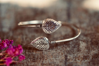 Silver Leaf Bangle Bracelet | Silver Plated Cuff | Botanical Jewellery | Nature Inspired Bracelet | Boho Statement Jewellery