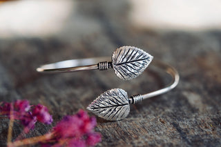 Silver Leaf Bangle Bracelet | Silver Plated Cuff | Botanical Jewellery | Nature Inspired Bracelet | Boho Statement Jewellery