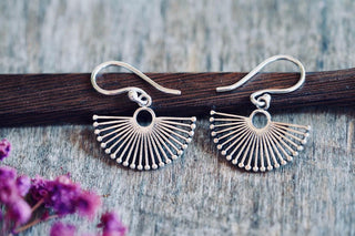 Small Silver Fan Earrings | Silver Plated Sunburst Earrings | Tiny Geometric Earrings | Minimalist Boho Jewellery | Everyday Earrings