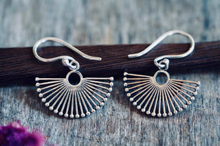 Small Silver Fan Earrings | Silver Plated Sunburst Earrings | Tiny Geometric Earrings | Minimalist Boho Jewellery | Everyday Earrings