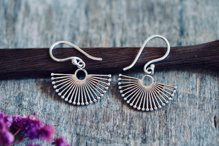 Small Silver Fan Earrings | Silver Plated Sunburst Earrings | Tiny Geometric Earrings | Minimalist Boho Jewellery | Everyday Earrings