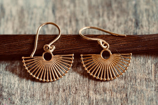 Small Golden Fan Earrings | Brass Sunburst Earrings | Tiny Geometric Earrings | Minimalist Boho Jewellery | Everyday Earrings