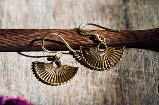 Small Golden Fan Earrings | Brass Sunburst Earrings | Tiny Geometric Earrings | Minimalist Boho Jewellery | Everyday Earrings