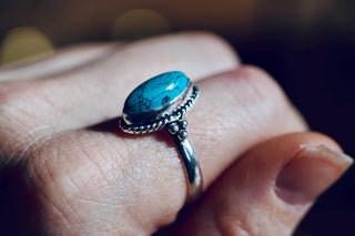 Chunky Turquoise Silver Ring, Non Tarnish Silver Plated Women's Ring, Boho Ring Ethnic Style Jewellery