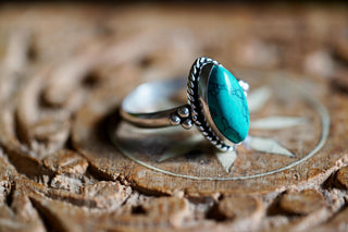 Chunky Turquoise Silver Ring, Non Tarnish Silver Plated Women's Ring, Boho Ring Ethnic Style Jewellery