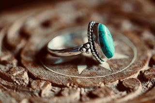 Chunky Turquoise Silver Ring, Non Tarnish Silver Plated Women's Ring, Boho Ring Ethnic Style Jewellery