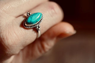 Chunky Turquoise Silver Ring, Non Tarnish Silver Plated Women's Ring, Boho Ring Ethnic Style Jewellery